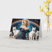 Blonde vrouw Witte katten Blank binnen alle gelege Kaart (Gele Bloem)