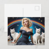 Blonde Vrouw Witte Katten Regenboog Briefkaart (Voorkant / Achterkant)