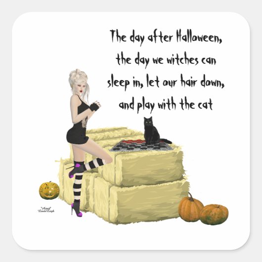 Blonde Witch Pin Up Girl Sticker (Voorkant)