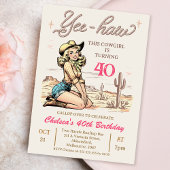  Blonde Yee-haw Cowgirl Verjaardagsuitnodiging Kaart