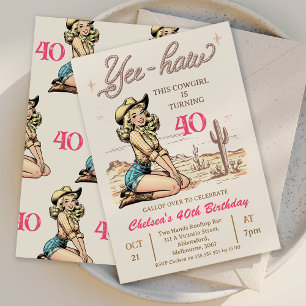  Blonde Yee-haw Cowgirl Verjaardagsuitnodiging Kaart