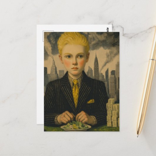 Blonde zakenman aan de balie briefkaart (Voorkant / Achterkant in situ)