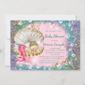 Blonde Zeemeermin Baby Douche Uitnodigingen (Achterkant)