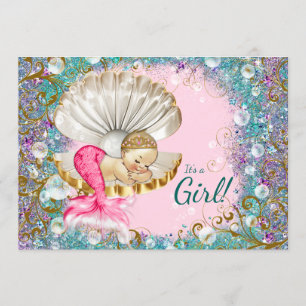 Blonde Zeemeermin Baby Shower Uitnodigingen