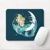 Blonde Zeemeermin Halve Maan Fantasy Art Deco Muismat (Met muis)