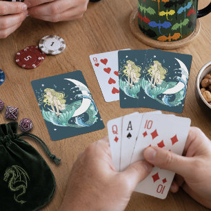 Blonde Zeemeermin Halve Maan Fantasy Art Deco Pokerkaarten
