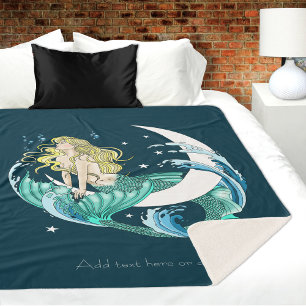 Blonde Zeemeermin Halve Maan Fantasy Art Deco Sherpa Deken