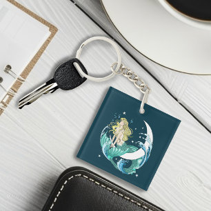 Blonde Zeemeermin Halve Maan Fantasy Art Deco Sleutelhanger