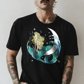 Blonde Zeemeermin Halve Maan Fantasy Art Deco T-shirt