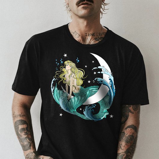 Blonde Zeemeermin Halve Maan Fantasy Art Deco T-shirt