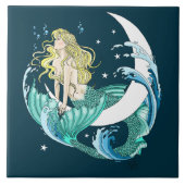 Blonde Zeemeermin Halve Maan Fantasy Art Deco Tegeltje (Voorkant)