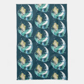 Blonde Zeemeermin Halve Maan Fantasy Art Deco Theedoek (Verticaal)