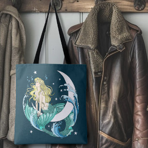 Blonde Zeemeermin Halve Maan Fantasy Art Deco Tote Bag