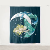 Blonde Zeemeermin Halve Maan Fantasy Art Deco Wandkleed (Voorkant)