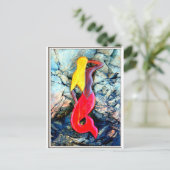blonde zeemeermin in rood briefkaart (Staand voorkant)