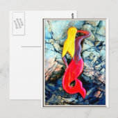 blonde zeemeermin in rood briefkaart (Voorkant / Achterkant)