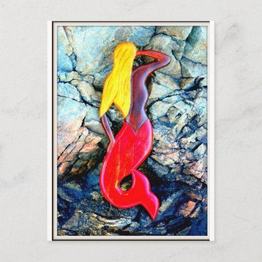 blonde zeemeermin in rood briefkaart (Voorkant)