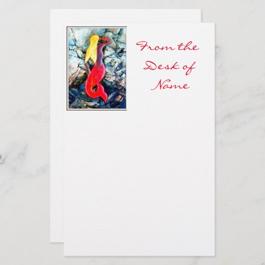 blonde zeemeermin in rood briefpapier (Voorkant / Achterkant)