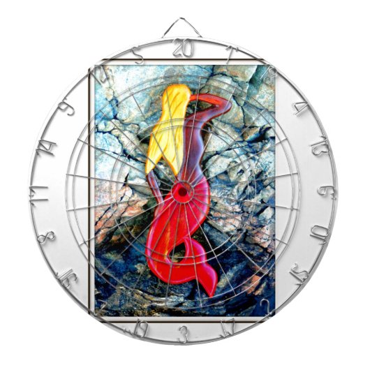 blonde zeemeermin in rood dartbord (Voorkant)