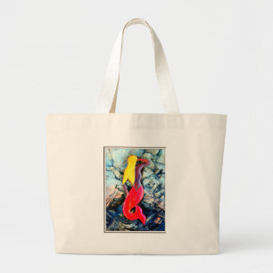 blonde zeemeermin in rood grote tote bag