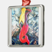 blonde zeemeermin in rood metalen ornament (Links)