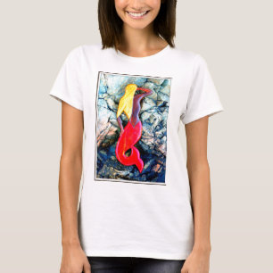 blonde zeemeermin in rood t-shirt