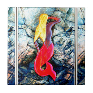 blonde zeemeermin in rood tegeltje