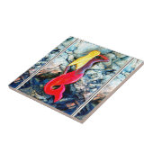 blonde zeemeermin in rood tegeltje (Zijkant)