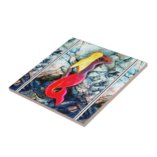 blonde zeemeermin in rood tegeltje (Zijkant)