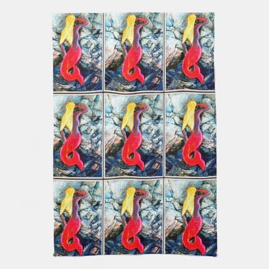 blonde zeemeermin in rood theedoek (Verticaal)