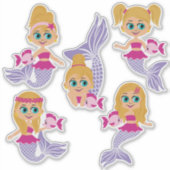 Blonde Zeemeermin Meisje Sticker Blad (5 Stickers) (Voorkant)