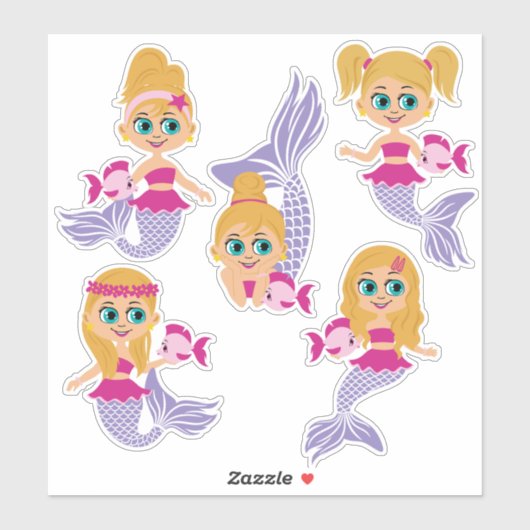 Blonde Zeemeermin Meisje Sticker Blad (5 Stickers) (Vel)