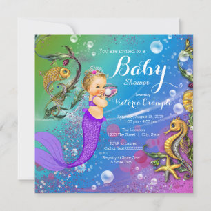 Blonde Zeemeermin Onder Zee Zeemeermin Baby Shower Kaart