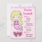  Blonde Zeemeermin Verjaardagsfeestje Uitnodiginge Kaart (Voorkant)