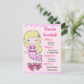  Blonde Zeemeermin Verjaardagsfeestje Uitnodiginge Kaart (Staand voorkant)