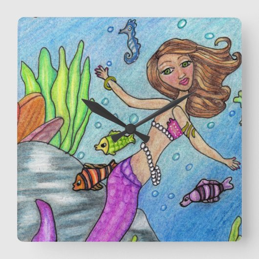 blonde zeemeerminnen roze staart in de oceaan vierkante klok (Voorkant)
