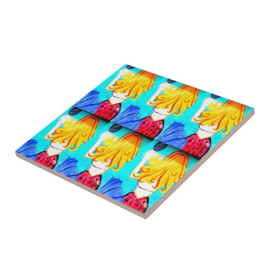 blonde zeemeerminnen tegel tegeltje (Zijkant)