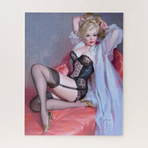 Blonde zittende pin-up legpuzzel
