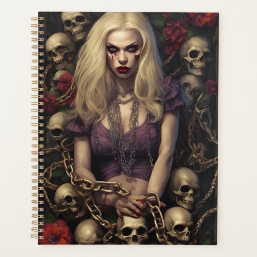 Blonde Zombie Meisje Gotische Planner met Schedels (Voorkant)