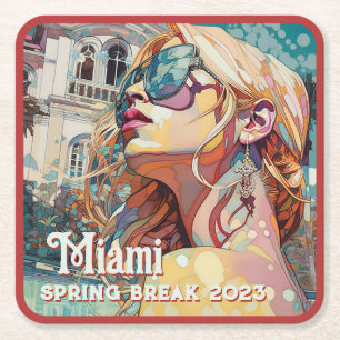 Blonde zonnebrillen Miami Resort Pool Waterverf Po Kartonnen Onderzetters