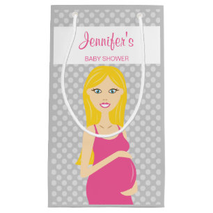 Blonde zwangere vrouw in het Baby shower van het r Klein Cadeauzakje