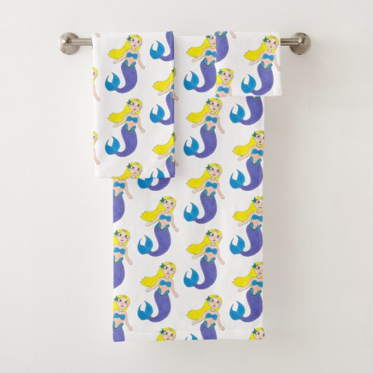 Blonde zwemmermaïd meisje Paarse tail Zee oceaan Bad Handdoek (Insitu)