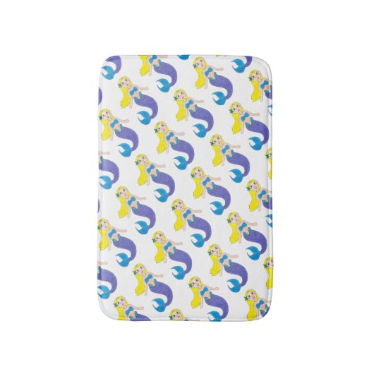 Blonde zwemmermaïd meisje Paarse tail Zee oceaan Badmat (Voorkant Verticaal)