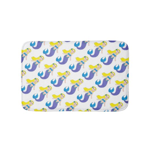 Blonde zwemmermaïd meisje Paarse tail Zee oceaan Badmat (Voorkant)