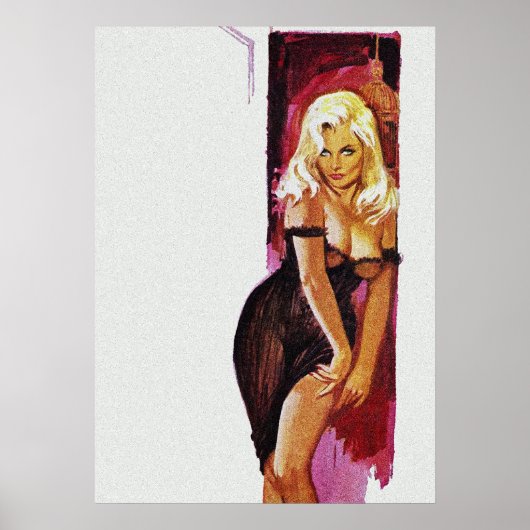 Blondenmeisje in Black Dress Pulp Hoesje Art Poster (Voorkant)