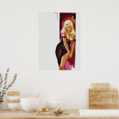 Blondenmeisje in Black Dress Pulp Hoesje Art Poster (Keuken)