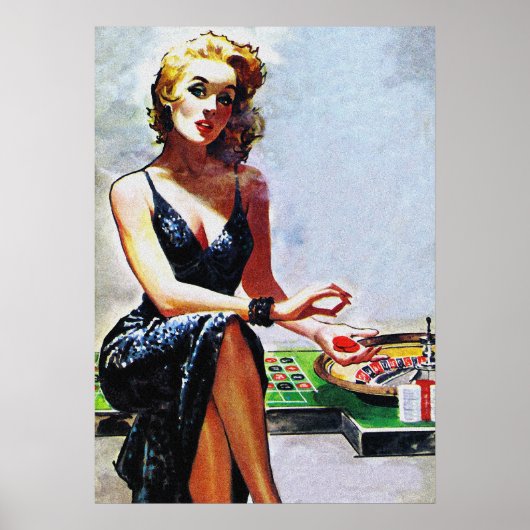 Blondenmeisje in casino Retro  pulp Hoesje Art Poster (Voorkant)