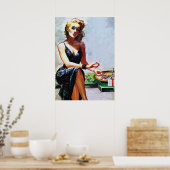 Blondenmeisje in casino Retro  pulp Hoesje Art Poster (Keuken)