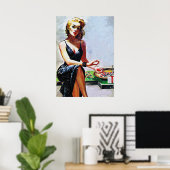Blondenmeisje in casino Retro  pulp Hoesje Art Poster (Thuiskantoor)