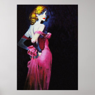 Blondenmeisje in roze dress  pulp Hoesje Poster